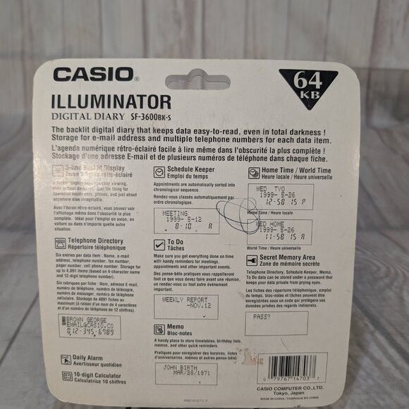 Vintage Y2K Casio SF-3600 Black Retro Backlit Display Illuminator Digital Diary - Picture 2 of 6
